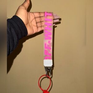 Pink off white key chain